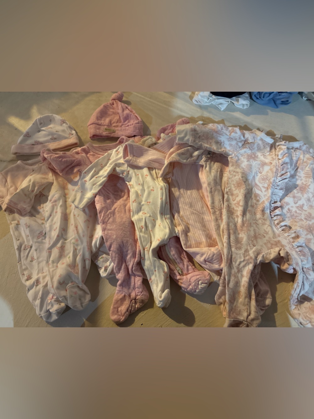 Lot of 7 Pink baby Girls' Pink and White Newborn Sleepers